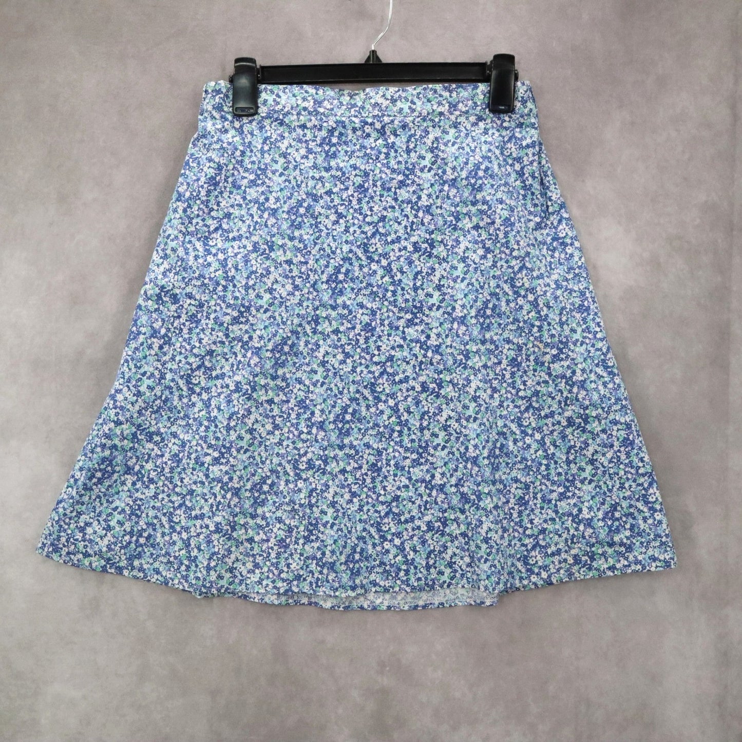 Blue Floral Mini Short Flare Pull On Cotton Tenniscore Boho Skirt S Small