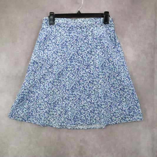 Blue Floral Mini Short Flare Pull On Cotton Tenniscore Boho Skirt S Small