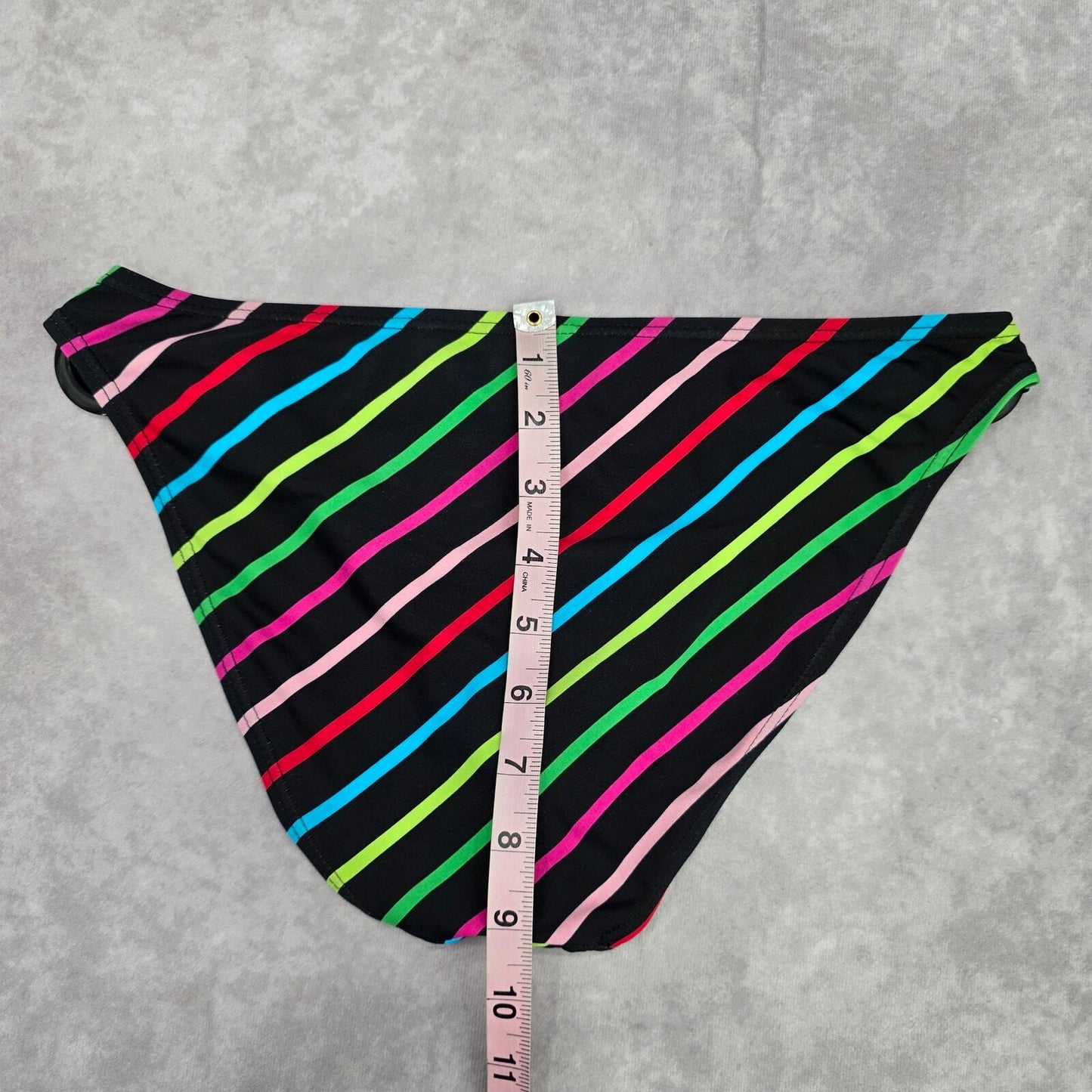 Malibu Dream Girl Black Red Pink Stripe Cheeky Bikini Bottom Swimwear M Medium