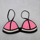 Black Pink Mesh Boho Triangle Padded Swim Sports Bra Beach Bikini Top M Medium