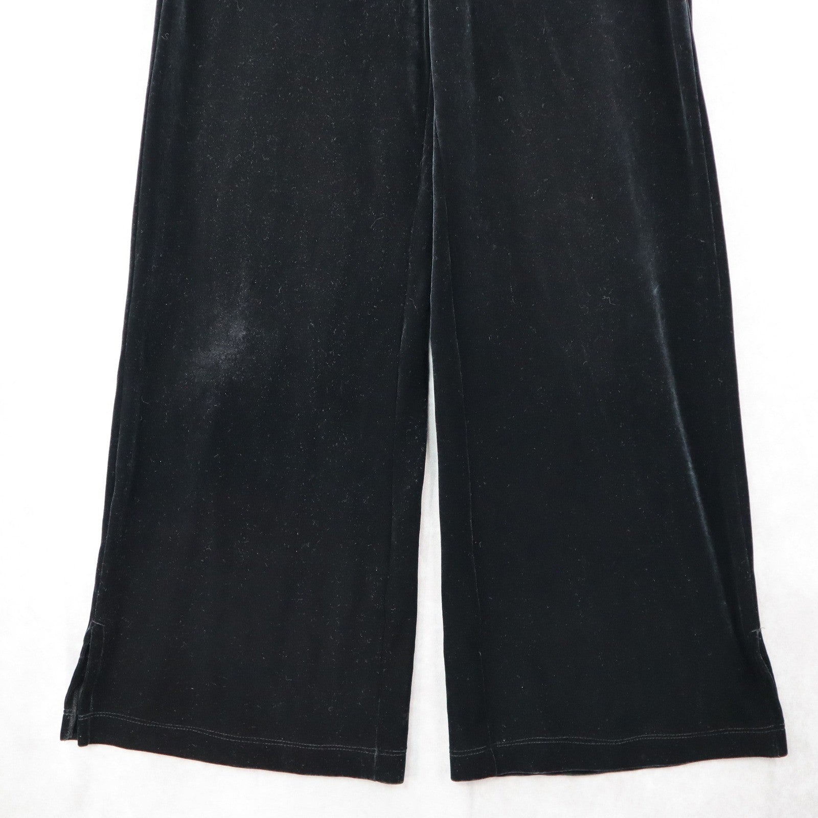 Black Velvet Wide Leg Boho Pull On Party Glam Straight Leg Trousers Pant S Small