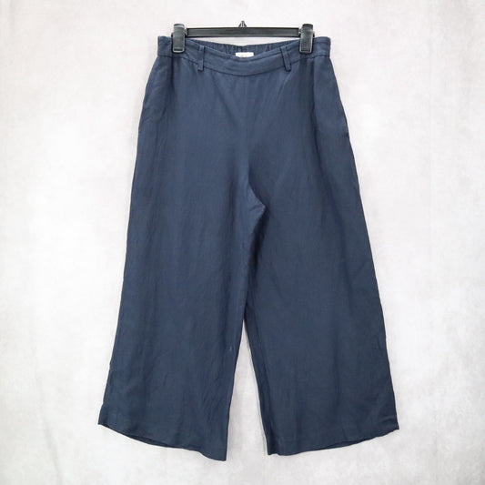 Bar III Navy Blue Wide Leg Preppy Crop Pull On Elastic Linen Pants Medium 10