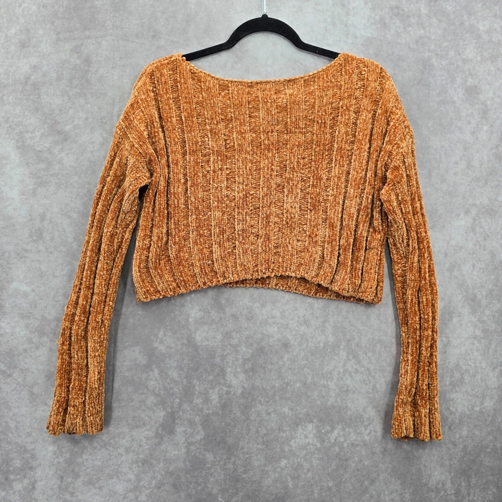 Favlux Yellow Crop Chenille Ribbed Sleeve Y2K VTG Academia Cozy Sweater Small