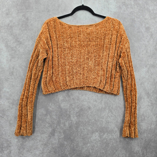Favlux Yellow Crop Chenille Ribbed Sleeve Y2K VTG Academia Cozy Sweater Small