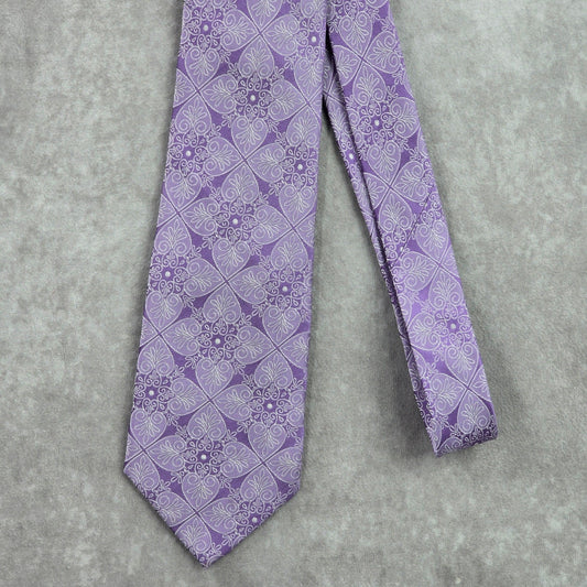 Stafford Signature Purple Silver Floral Paisley 100% Silk Men's Neck Tie Office