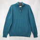 Haggar Teal Gray 1/4 Zip Sweater Knit Pullover Ribbed Collar Classic L Large