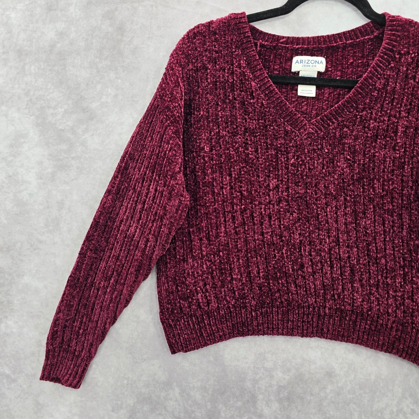 Arizona Red Chenille Ribbed Sleeve Y2K VTG Academia Crop Cozy Sweater Medium