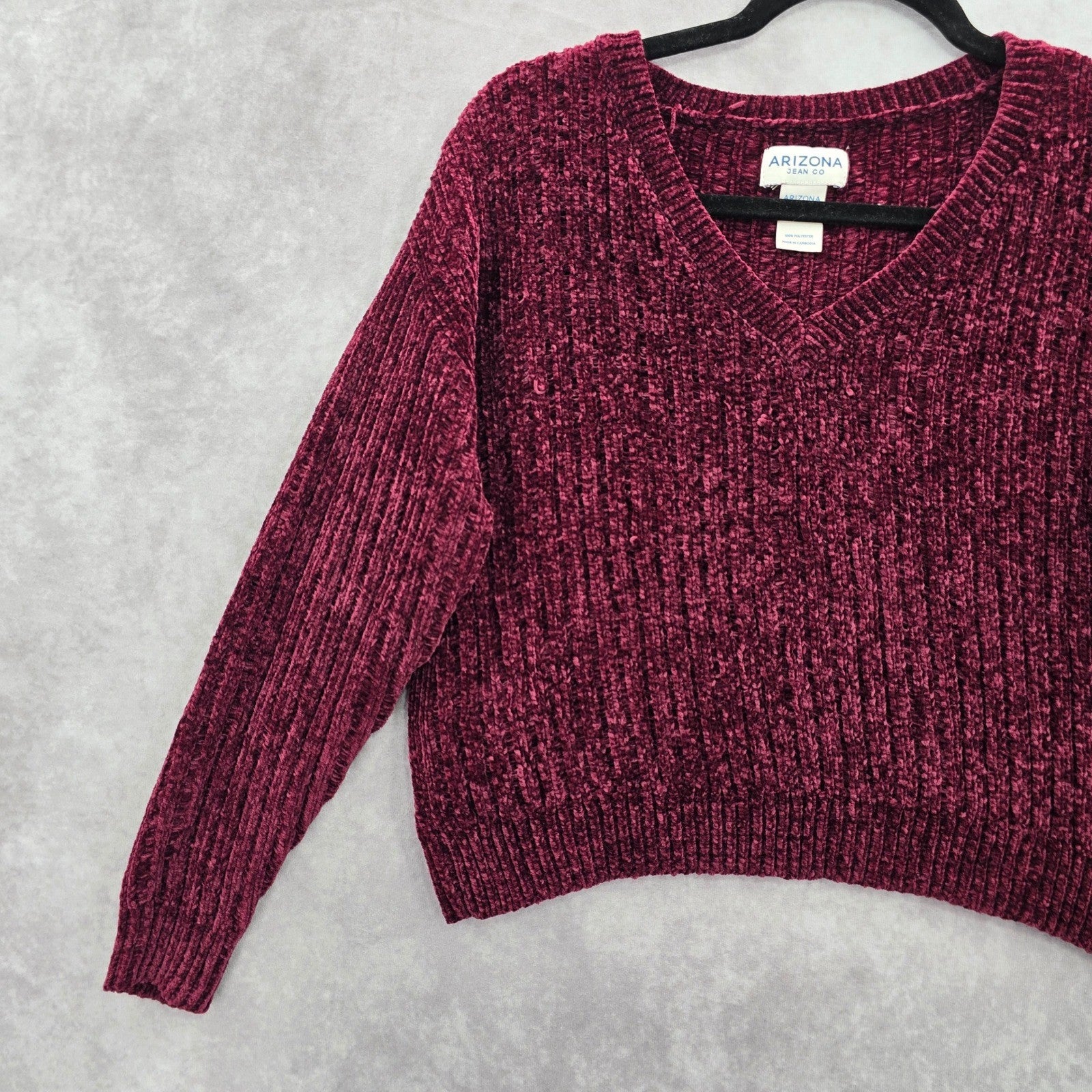 Arizona Red Chenille Ribbed Sleeve Y2K VTG Academia Crop Cozy Sweater Medium