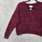 Arizona Red Chenille Ribbed Sleeve Y2K VTG Academia Crop Cozy Sweater Medium