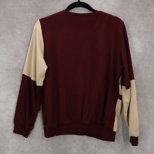 Alfred Dunner Maroon Tan Cardigan Button Luxury Chic Preppy Sweater Small