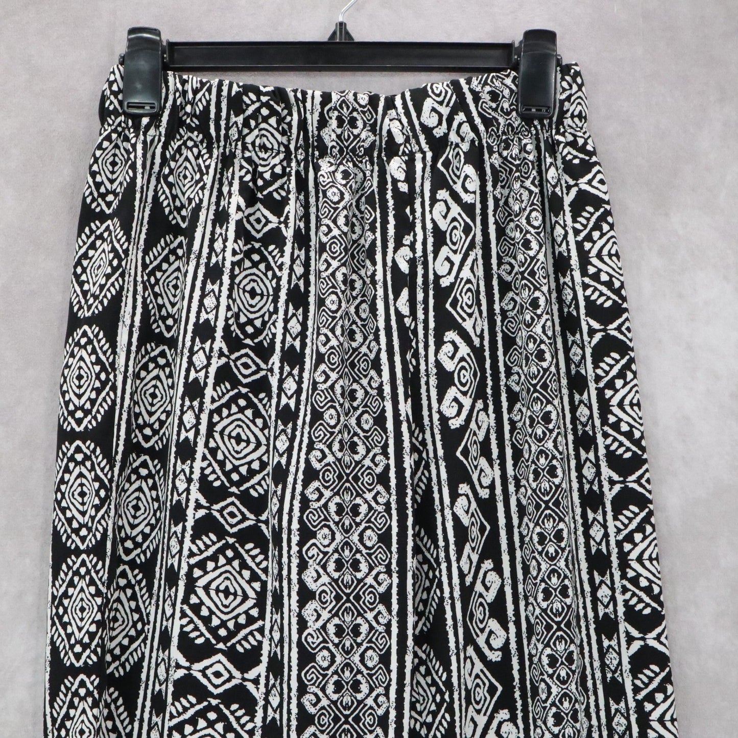 Ambiance Apparel Black White Harem Boho Geometric Print Tapered Pants L Large