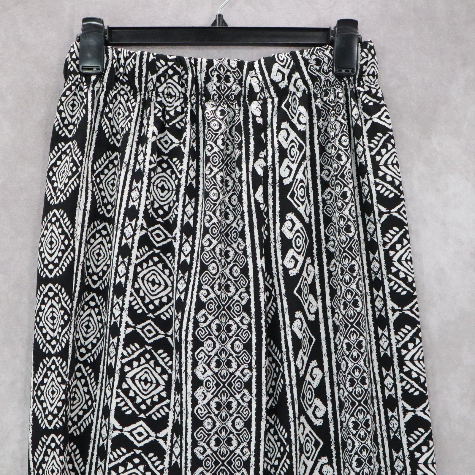 Ambiance Apparel Black White Harem Boho Geometric Print Tapered Pants L Large