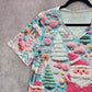 Blue Santa Candy Cane Cute Y2K Christmas Holiday Tree Artsy Tshirt Top Medium