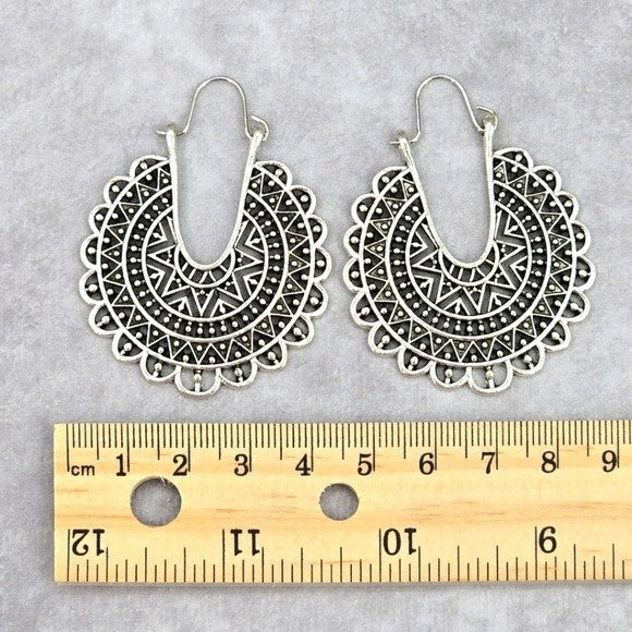 Silver Leaf Floral Circle Hook Boho Dangle Earrings Fashion Retro Jewelry JB2-63