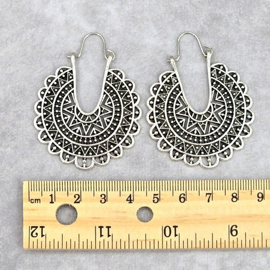 Silver Leaf Floral Circle Hook Boho Dangle Earrings Fashion Retro Jewelry JB2-63