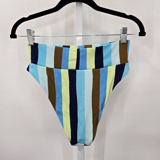 Aerie High Cut Cheeky Bikini Bottom Blue Stripes Size Medium