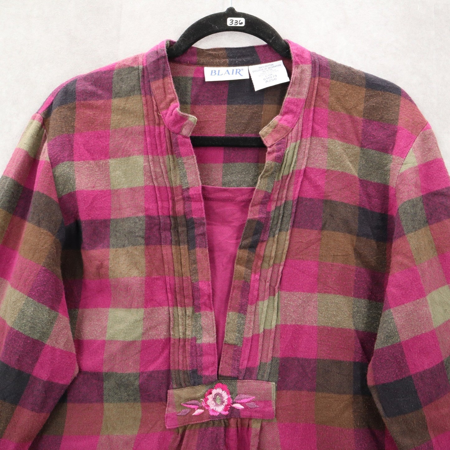 Blair Purple Flannel Plaid Floral Embroidered Western Boho Cotton Indie Large