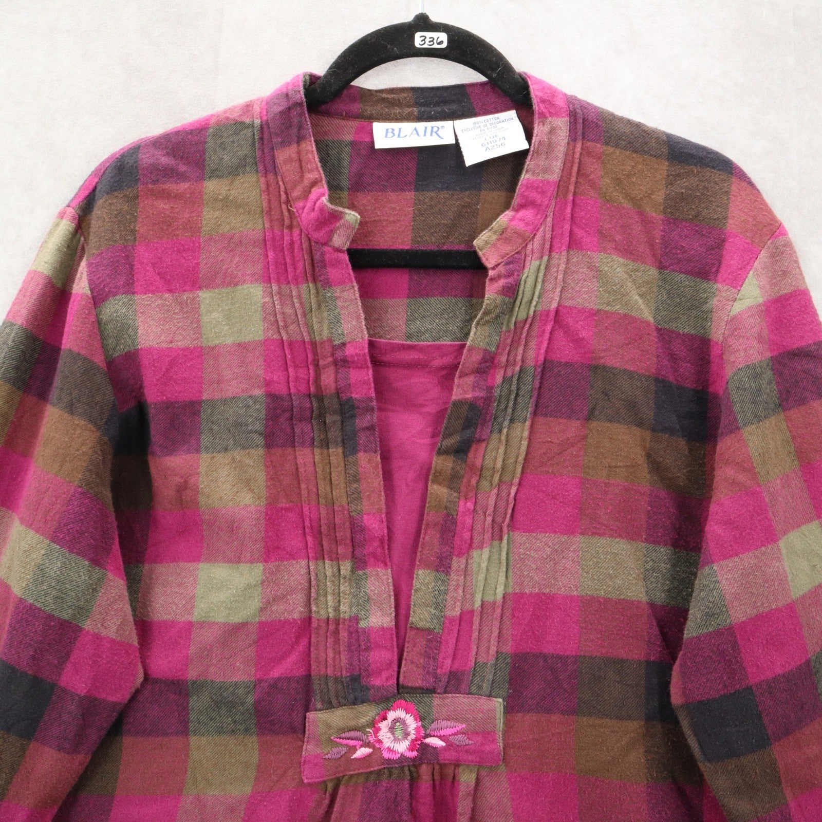Blair Purple Flannel Plaid Floral Embroidered Western Boho Cotton Indie Large