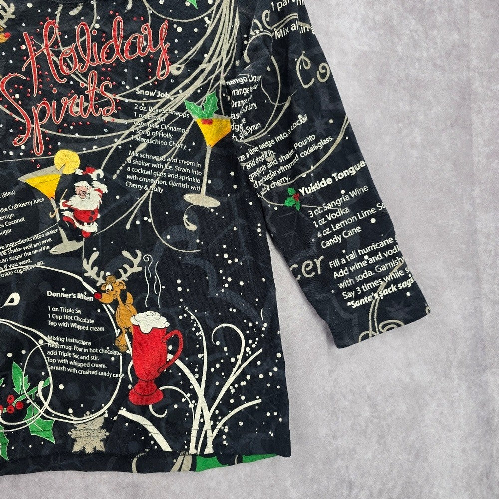 Cactus Bay Black Christmas Holiday Festival Y2K VTG Artsy Print Top Medium
