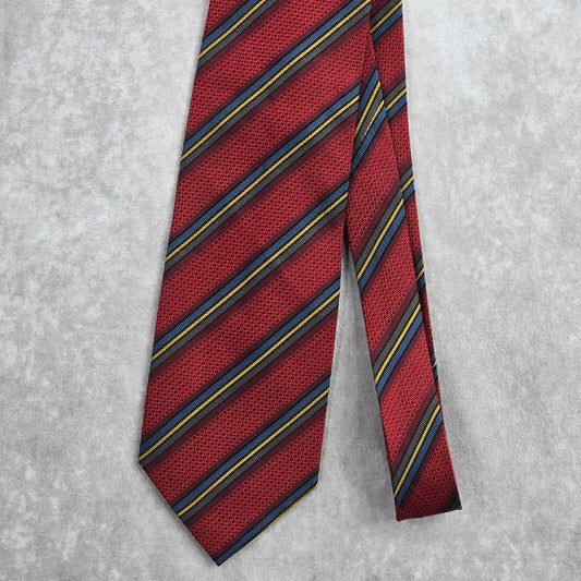 Daniel De Fasson Studio Red Blue Stripe Plaid 100% Silk Men's Neck Tie Executive