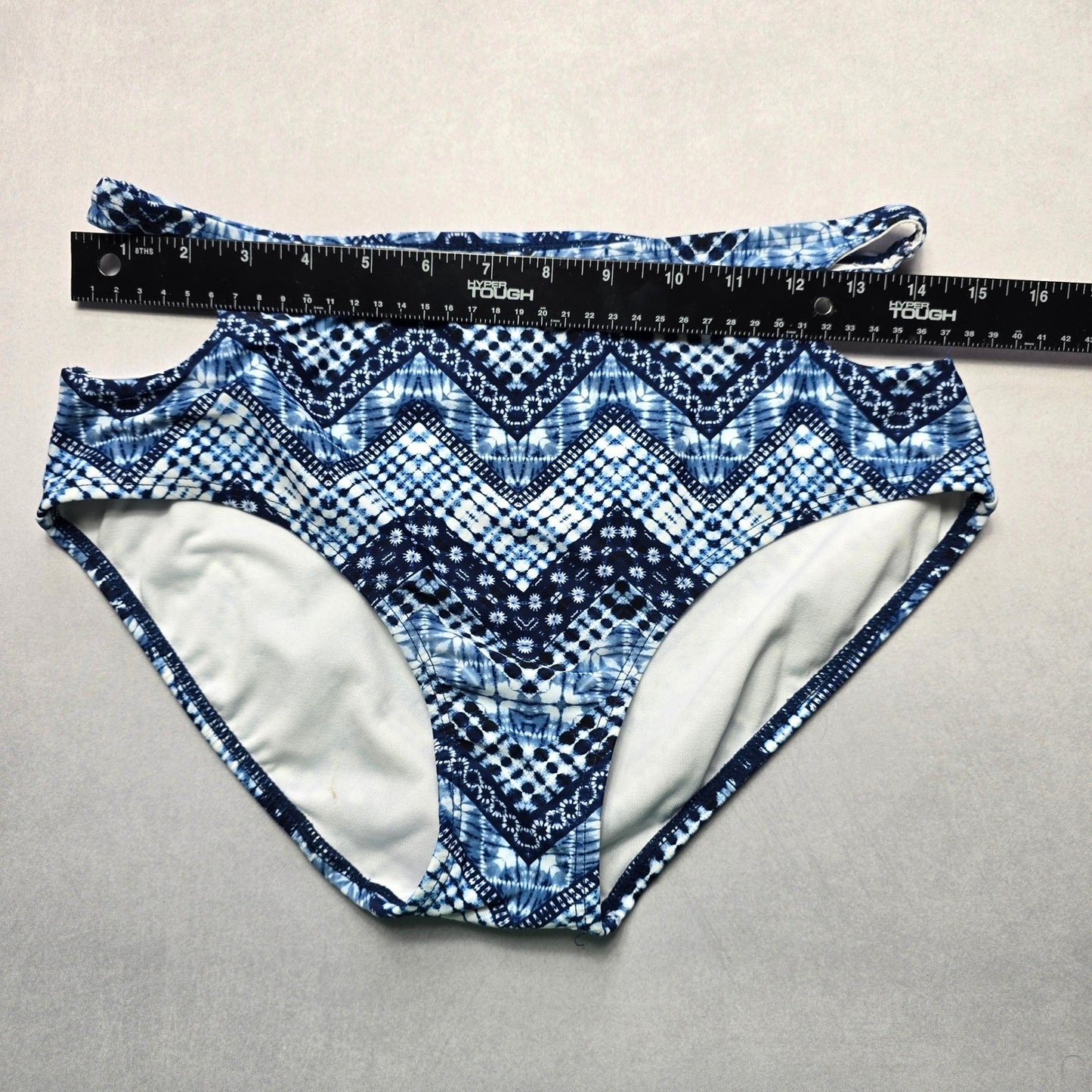 No Boundaries Blue Geometric Cutout Swim Beach Cheeky Bikini Bottom Large