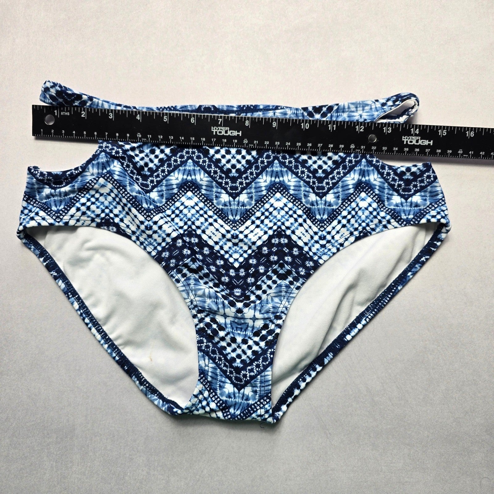 No Boundaries Blue Geometric Cutout Swim Beach Cheeky Bikini Bottom Large