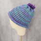 Blue Crochet Pom Pom Cable Knit Chunky Vintage Y2K Cottage Beanie Cap Hat OS