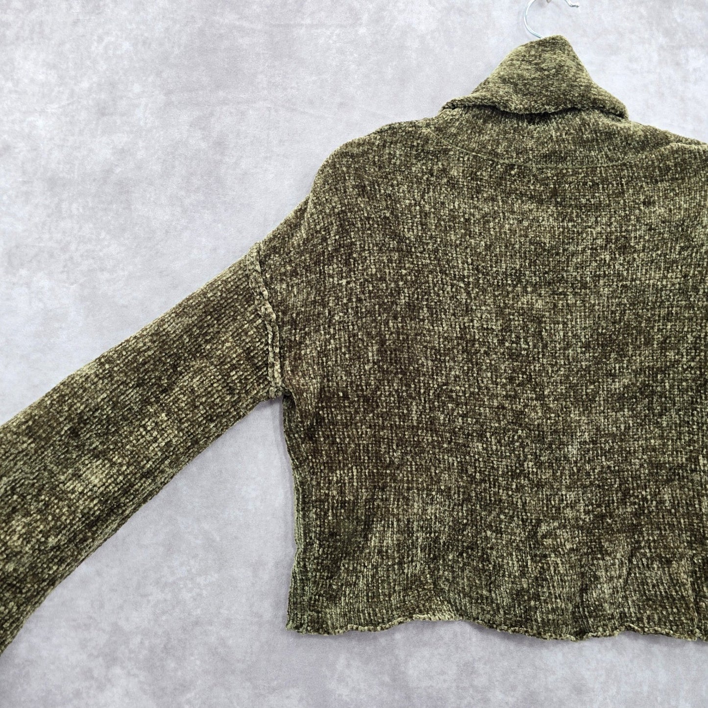 Charlotte Ruse Green Turtleneck Crop Chenille Flare Sleeve Y2K VTG Sweater Small