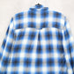 American Eagle Outfitters Blue Flannel Plaid Long Sleeve Button Boyfriend Fit L