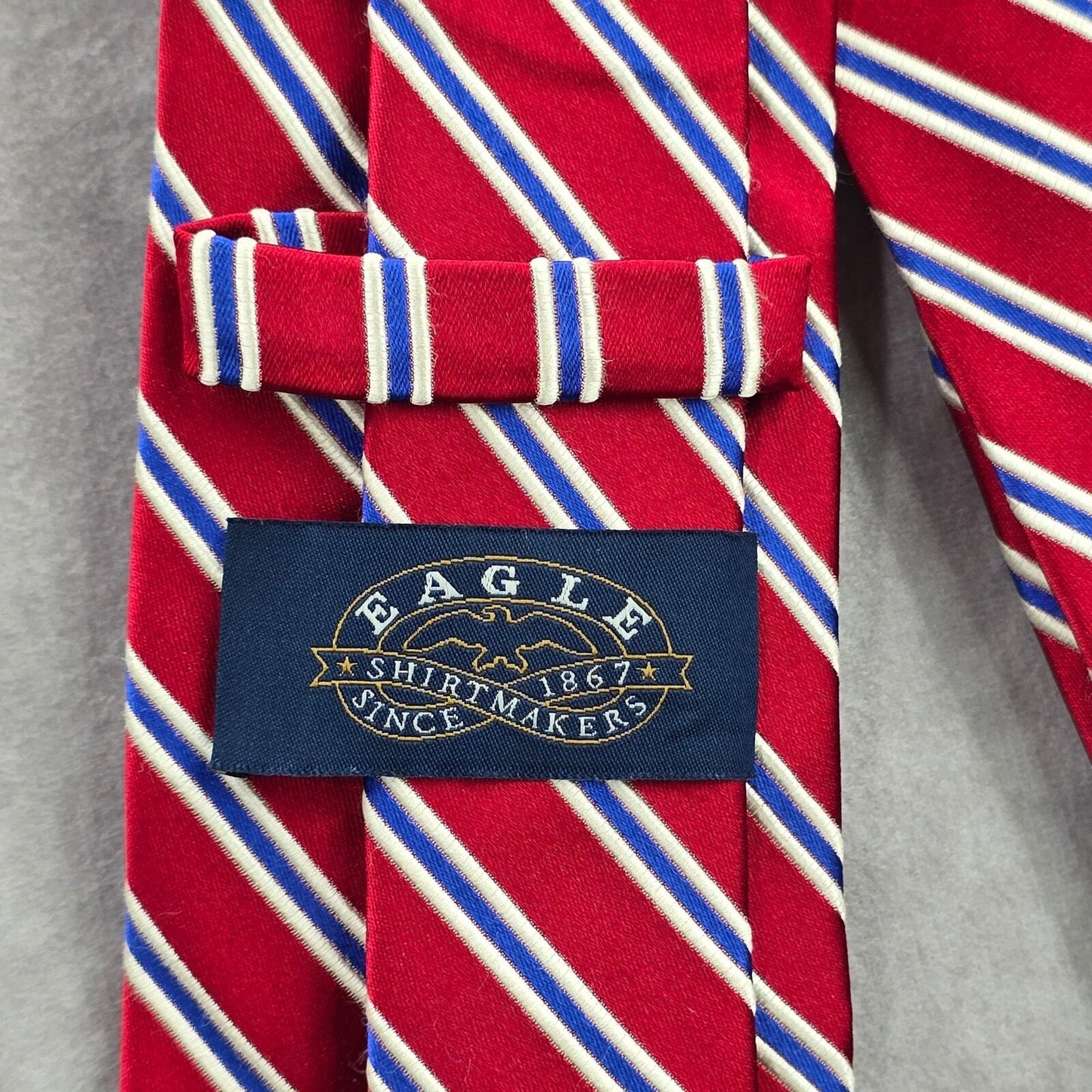Eagle Red Blue White Stripe Repp Executive Christmas 100% Silk Men's Neck Tie