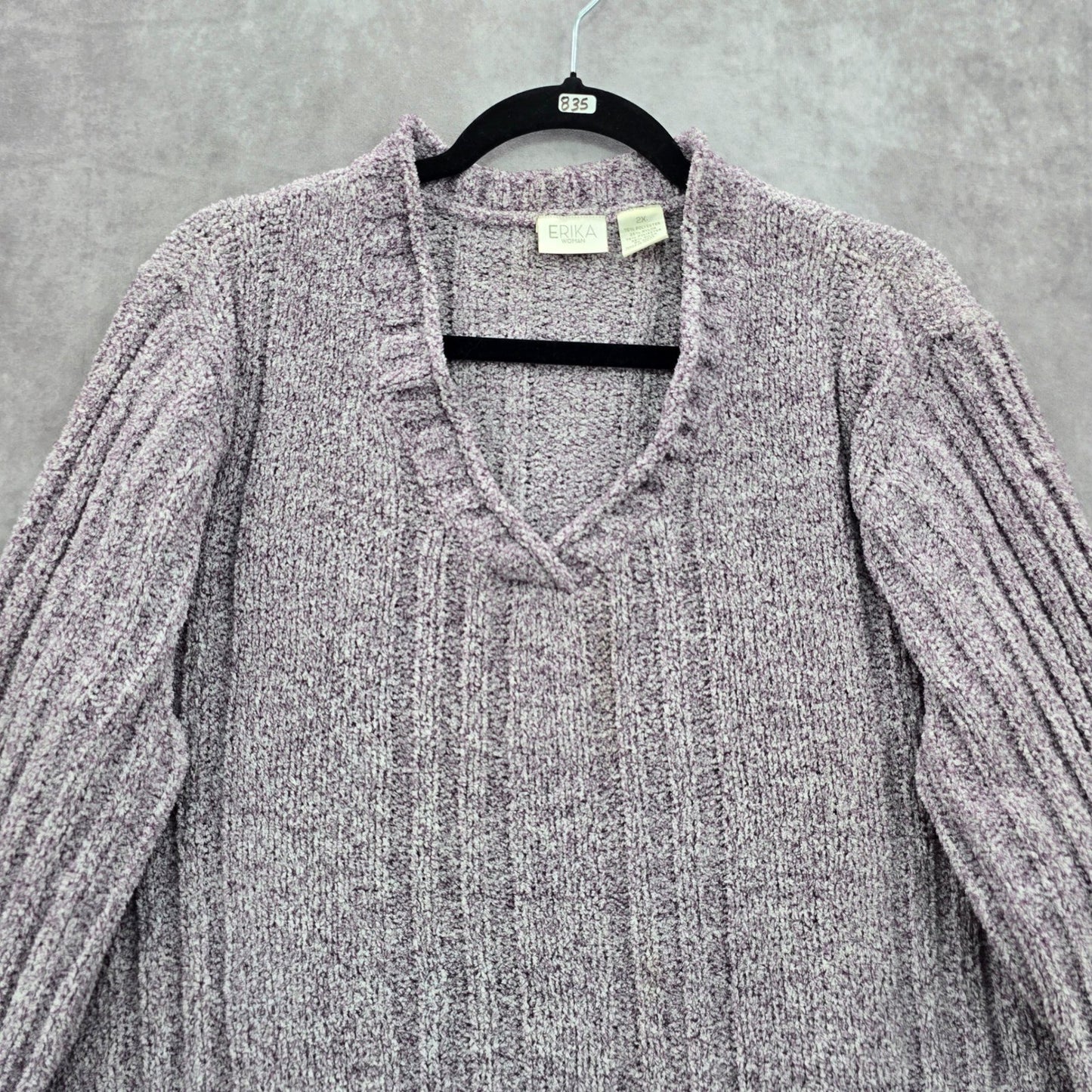Erika Purple Chunky Oversized Ribbed Pullover Soft Y2K Chenille Sweater Plus 2X