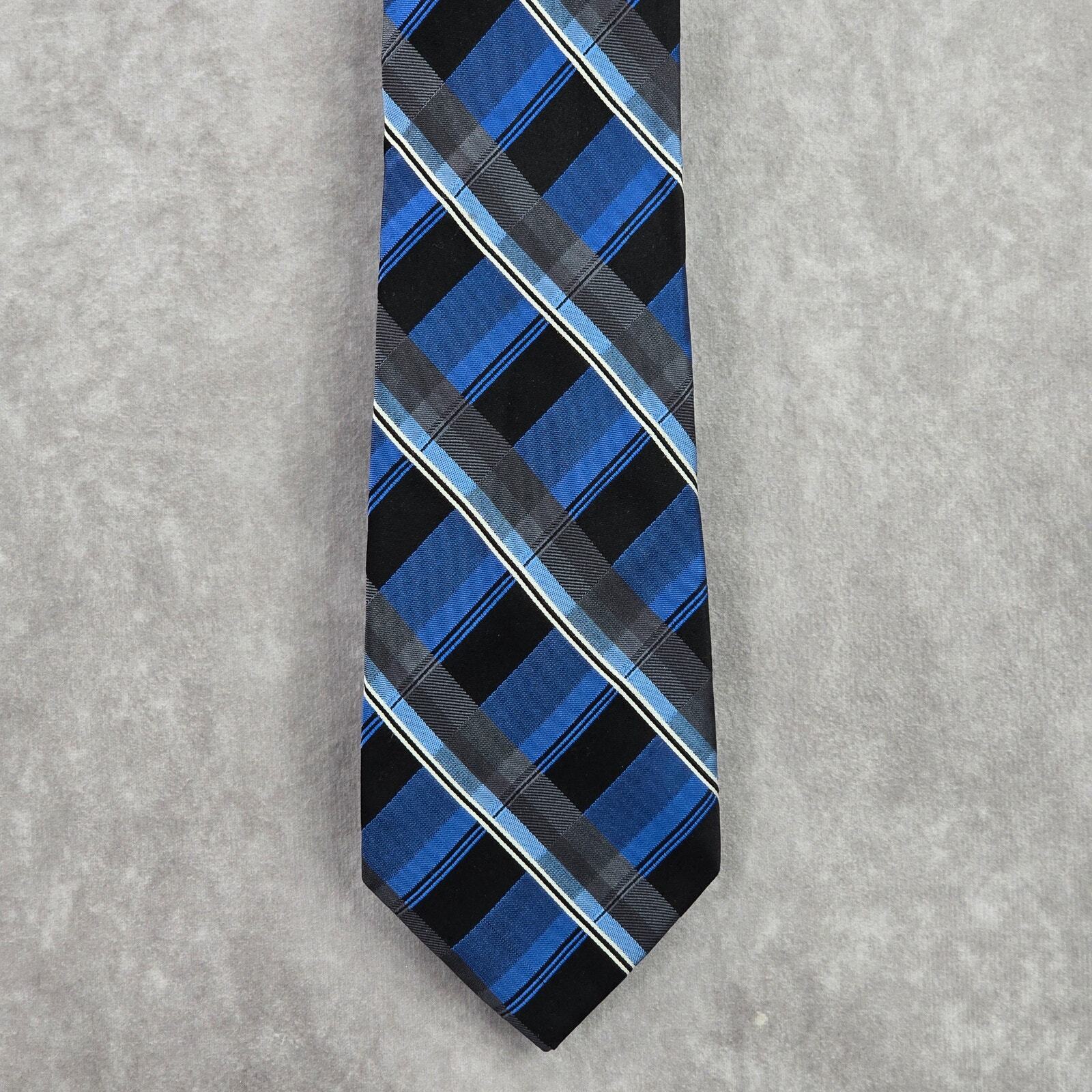 Arrow Blue Gray Black Plaid Tartan Stripe Executive 100% Silk Men's Neck Tie