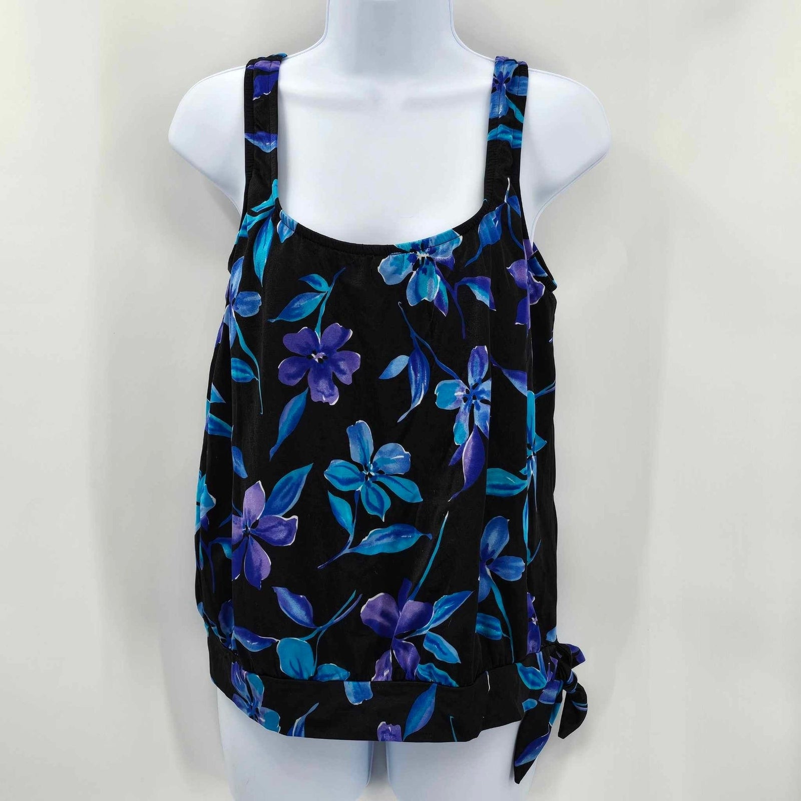 Le Cove Black Blue Flower Tankini Swimsuit Swimwear Halter Top Bathing Size 12