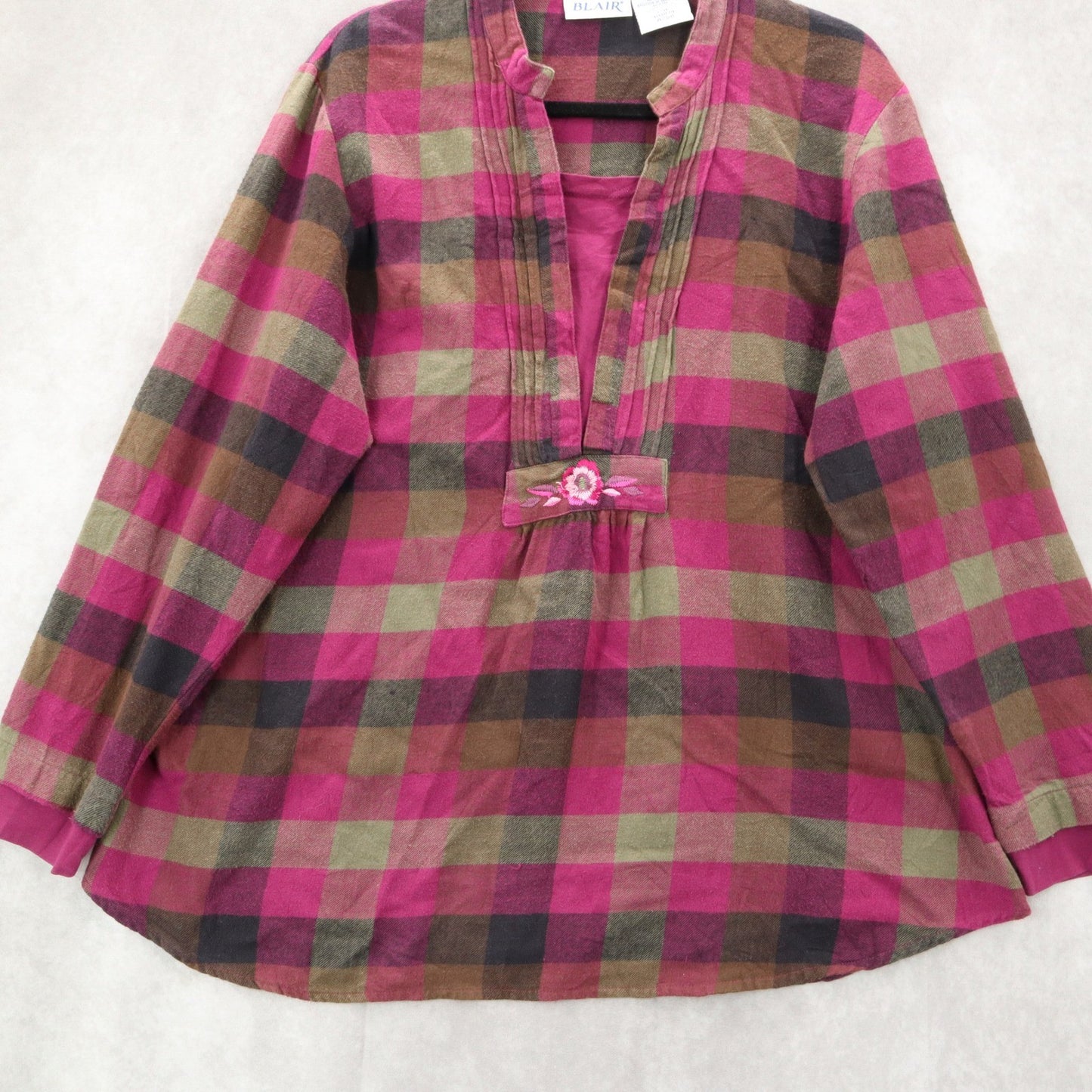 Blair Purple Flannel Plaid Floral Embroidered Western Boho Cotton Indie Large