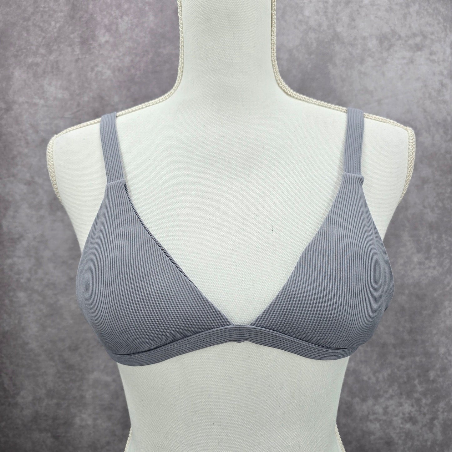 Gray Ribbed Triangle Bikini Top Adjustable Hook Swimwear M Medium Y2K