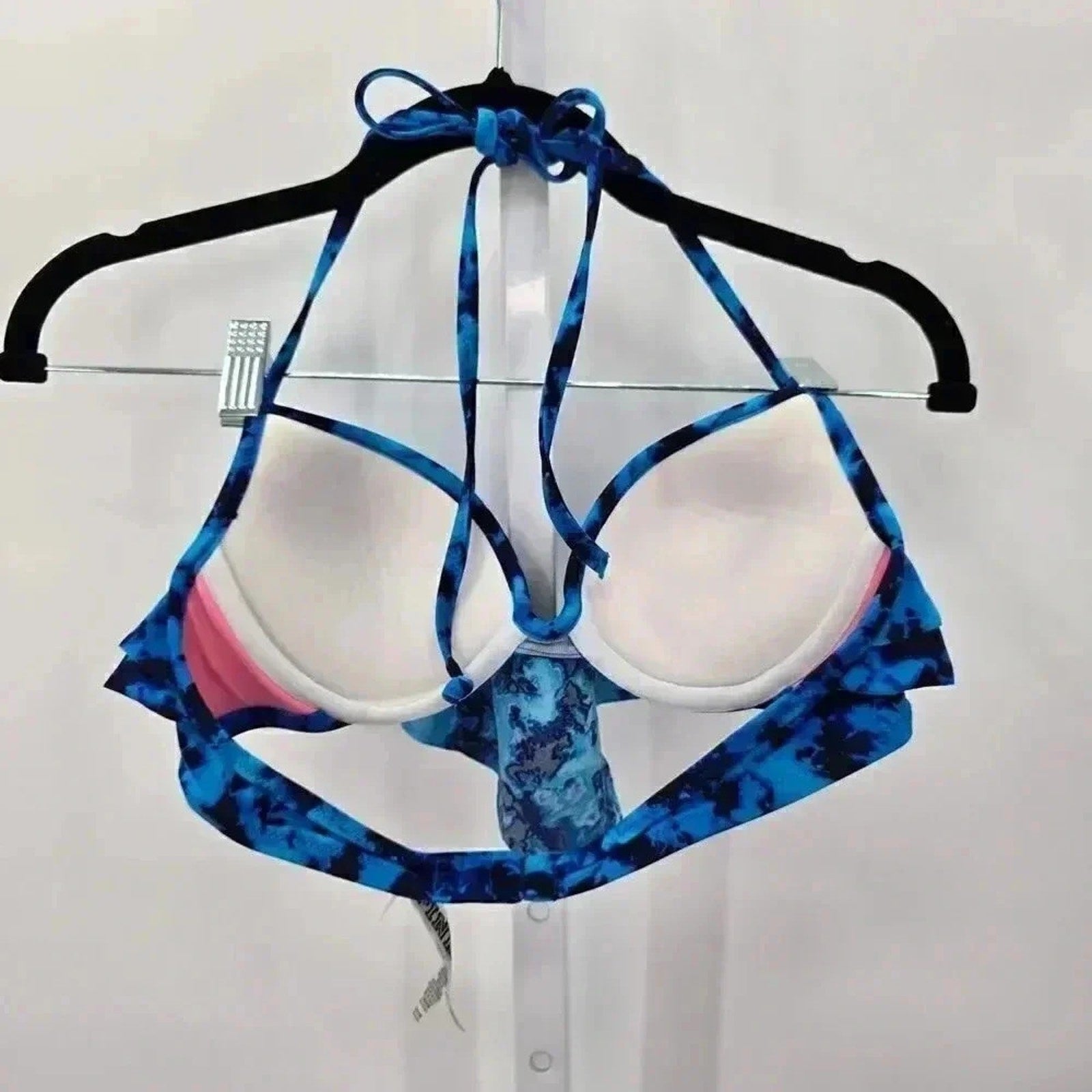 Victoria's Secret Pink Blue Ruffle String Tie Bikini Top Swimsuit Swimwear Small