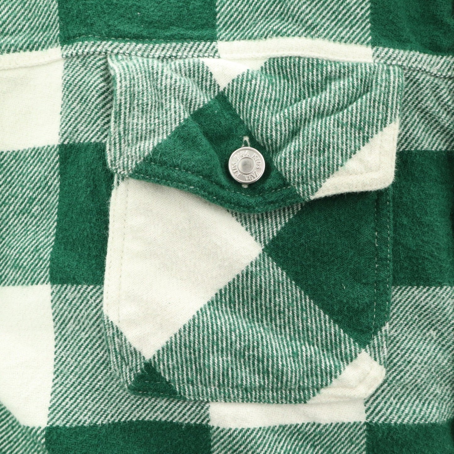 Zara Kids Green Flannel Plaid Long Sleeve Button Up Western Utility Shirt Small