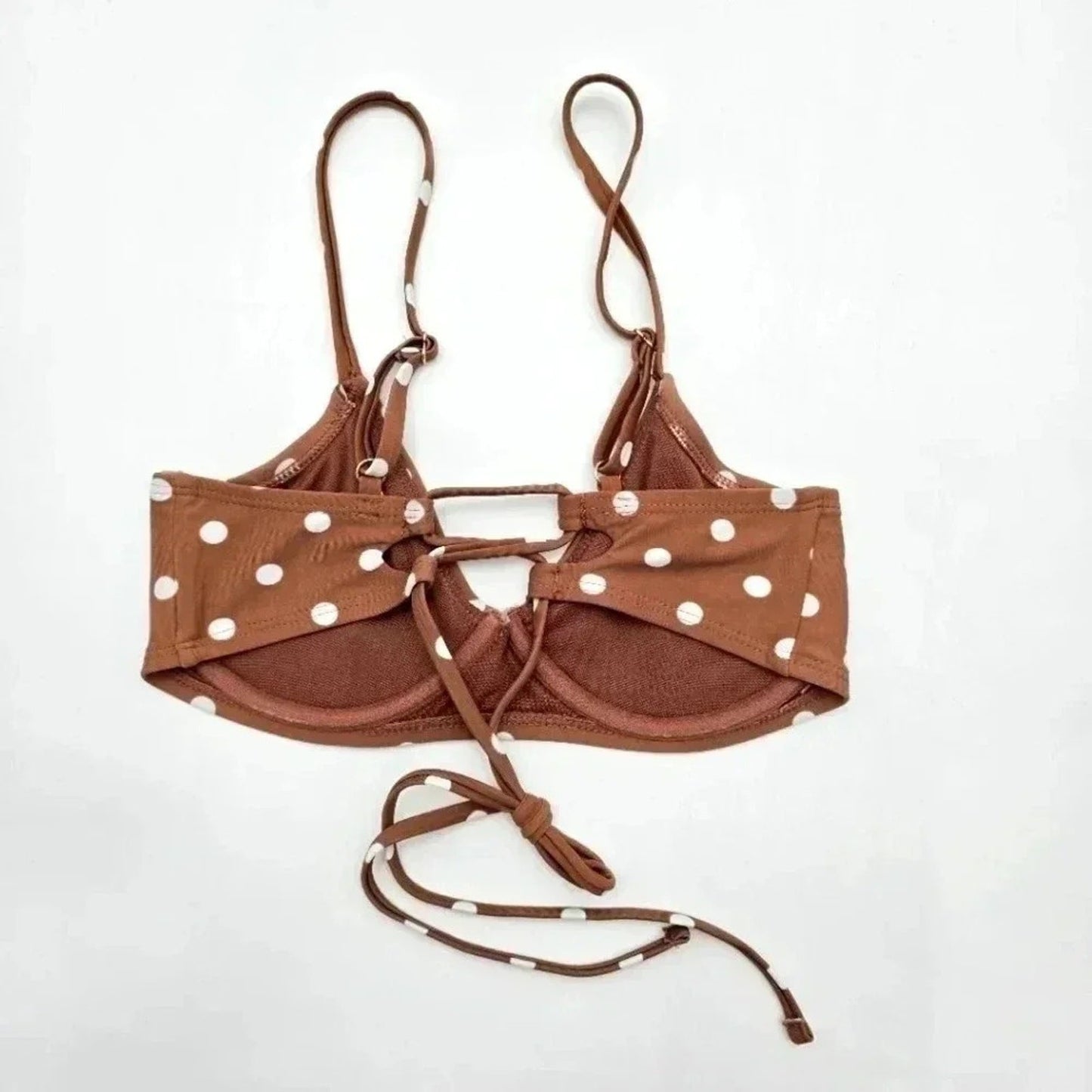 Time and Tru Brown Polka Dots Padded Adjustable Strap Bikini Top Swimwear Small