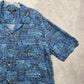 George Blue Beach Palm Tropical Surf Island Relaxed Hawaiian Shirt Large