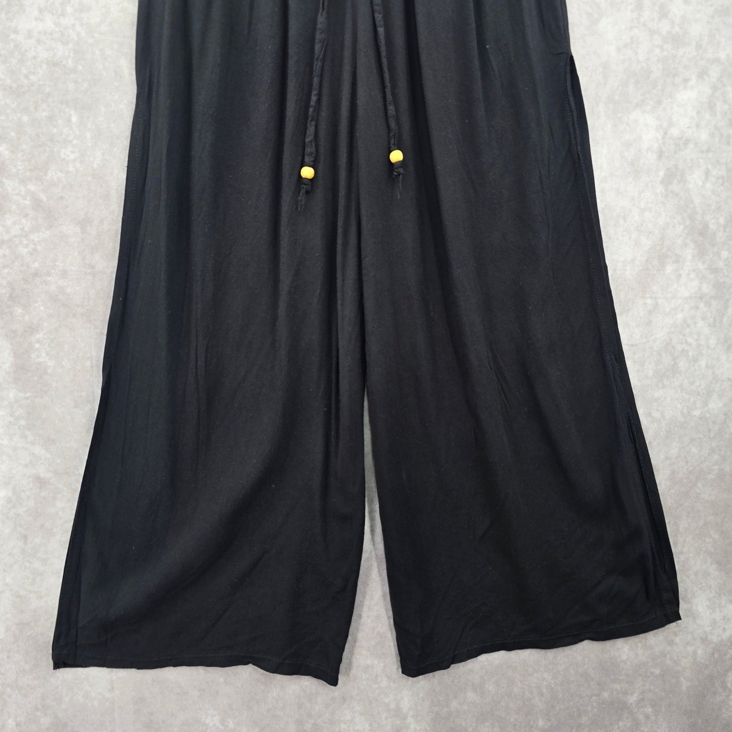 Black Wide Split Flowy Straight Beach Vacation Lounge 90s Pullon Boho Pants XS