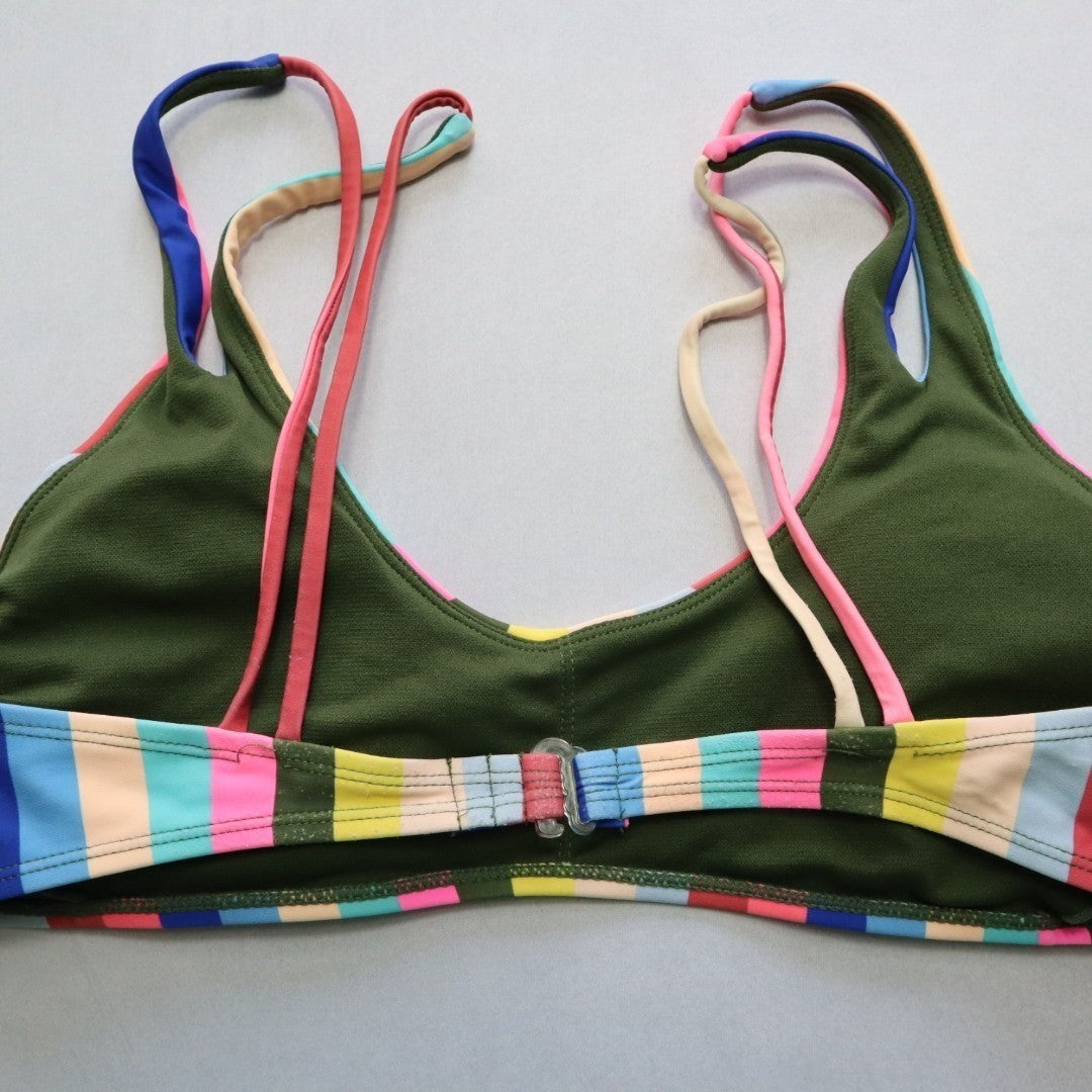 No Boundaries Stripe Pink Swim Sports Bra Bralette Bikini Top L Large