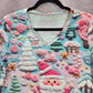 Blue Santa Candy Cane Cute Y2K Christmas Holiday Tree Artsy Tshirt Top Medium