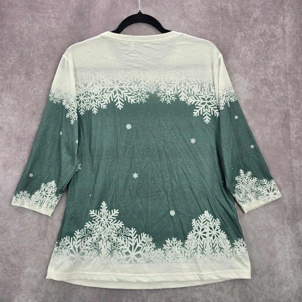 Green Snow Flake Wine Santa Cozy Vibe Christmas Print Top Medium