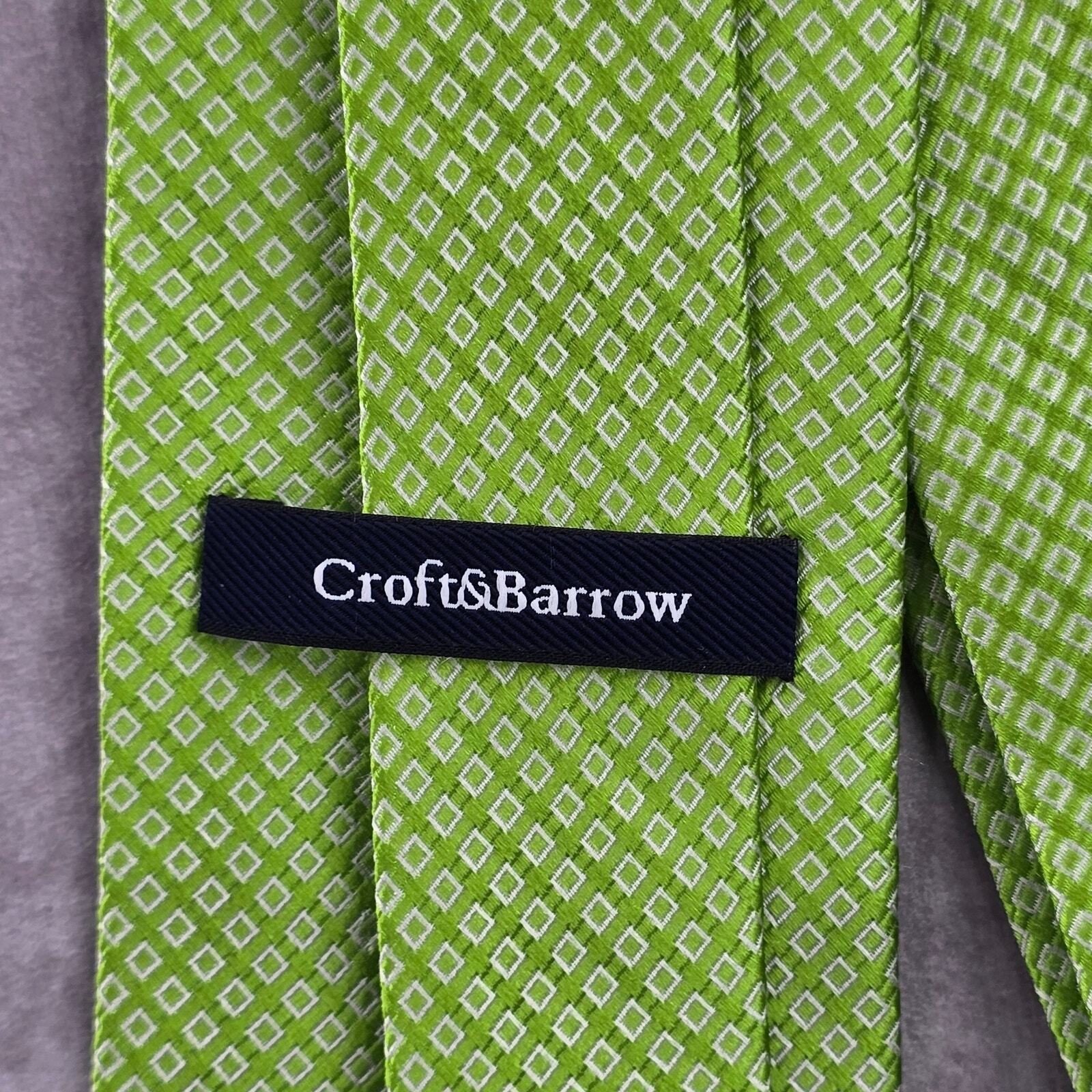 Croft & Barrow Green Plaid Geometric 100% Silk Men's Neck Tie Executive Party