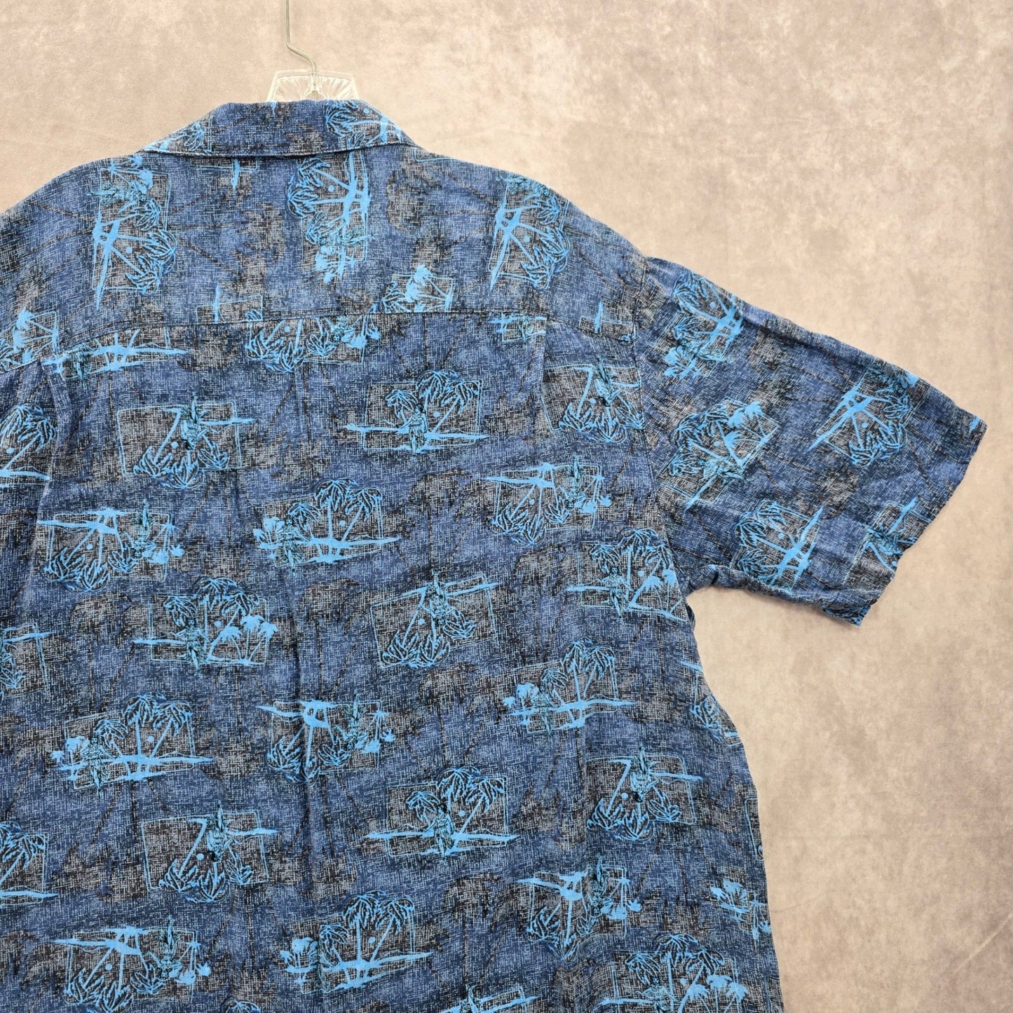 George Blue Beach Palm Tropical Surf Island Relaxed Hawaiian Shirt Large