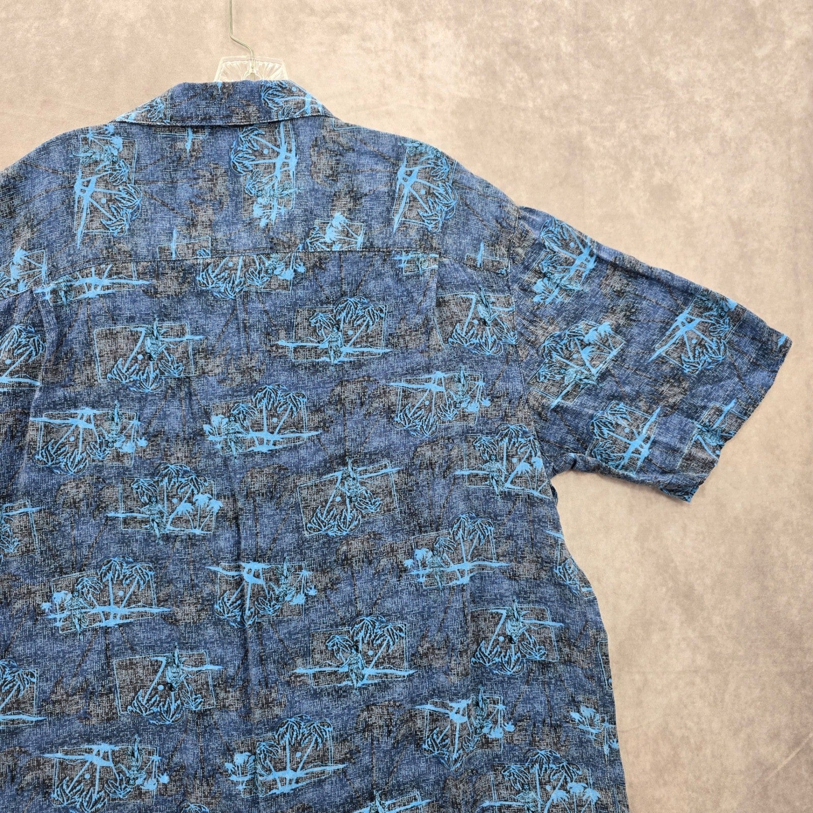 George Blue Beach Palm Tropical Surf Island Relaxed Hawaiian Shirt Large