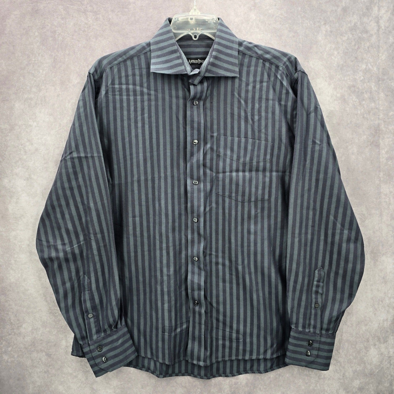 Artisti Italiani Grey Stipe Mens Work Cotton Button Down Dress Shirt XXL