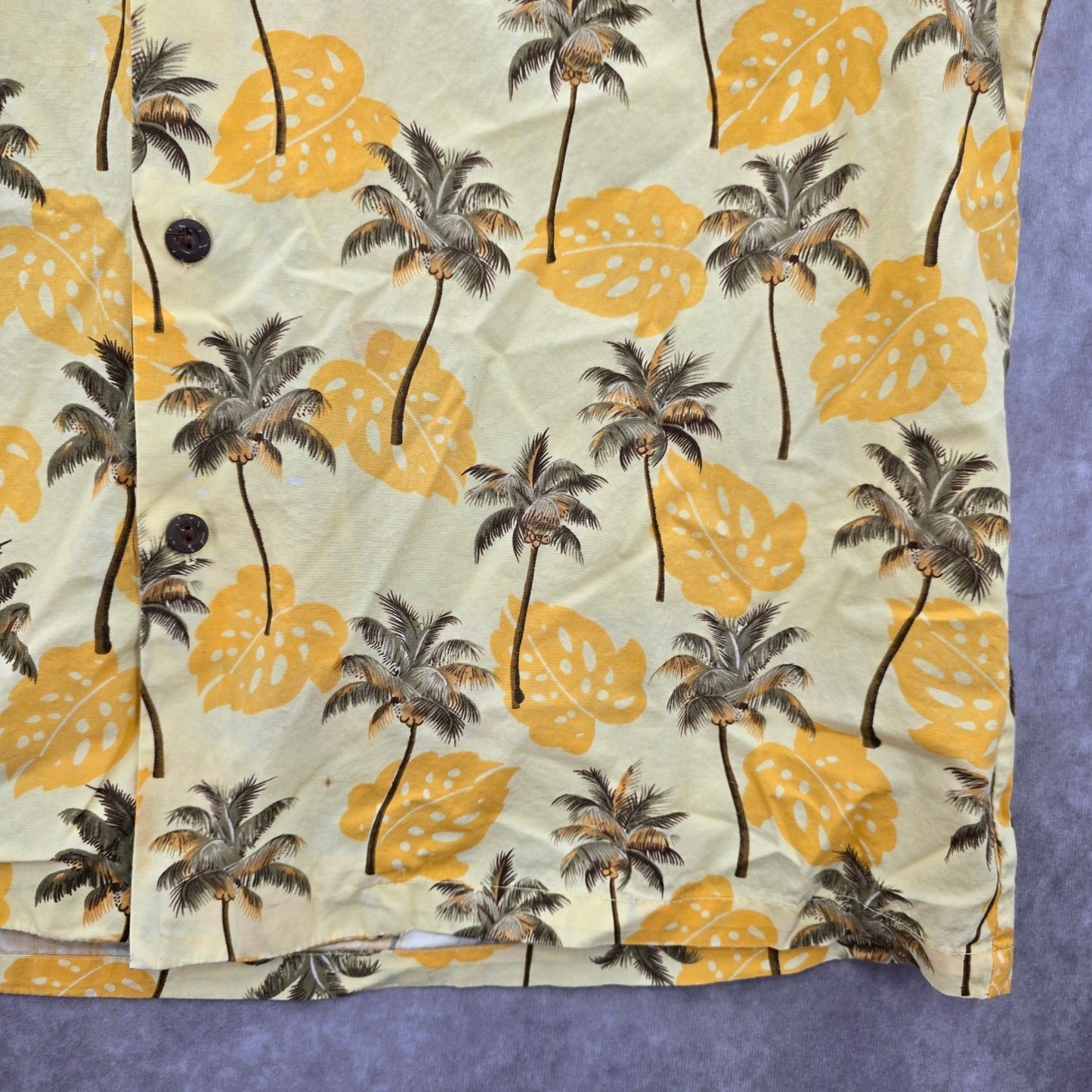 Blue Wave Yellow Palm Tropical Surf Island Vintage Cotton Relax Hawaiian Shirt M
