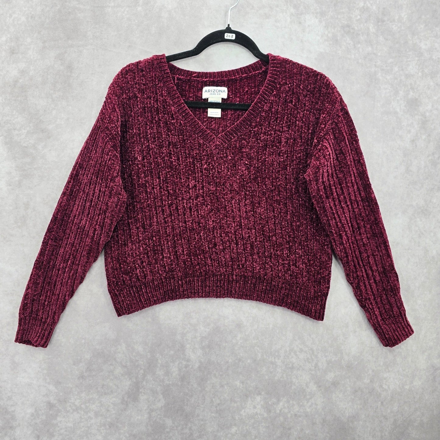 Arizona Red Chenille Ribbed Sleeve Y2K VTG Academia Crop Cozy Sweater Medium