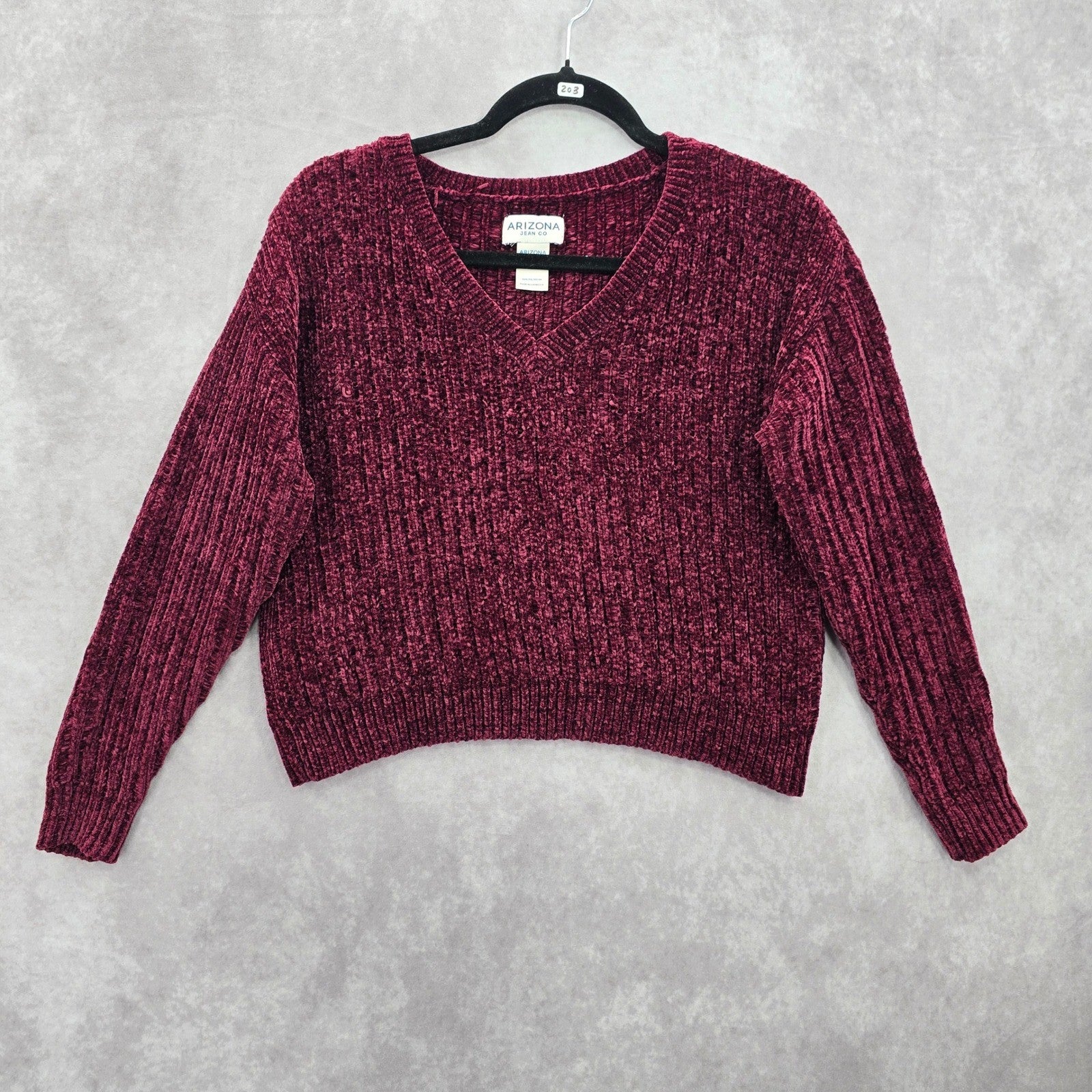 Arizona Red Chenille Ribbed Sleeve Y2K VTG Academia Crop Cozy Sweater Medium